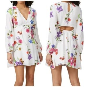 ROAM Sardina Floral Long Sleeve Cut Out Back Mini Dress Size Small